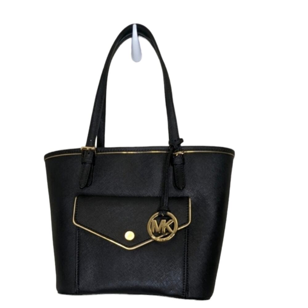 Michael Kors black handbag tote Frame jet set saffiano leather medium